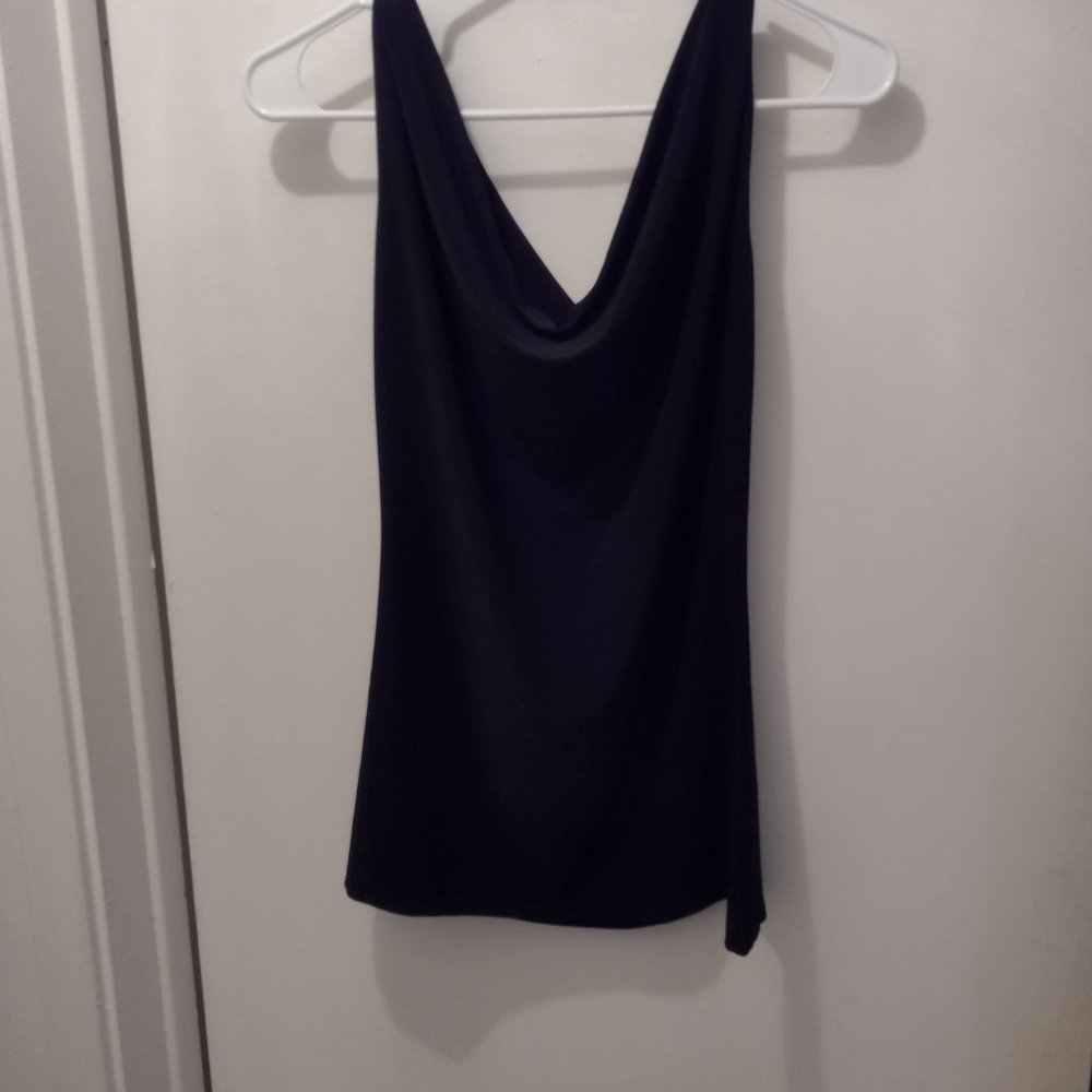 Norma Kamali black drape neck sleeveless blouse size women medium